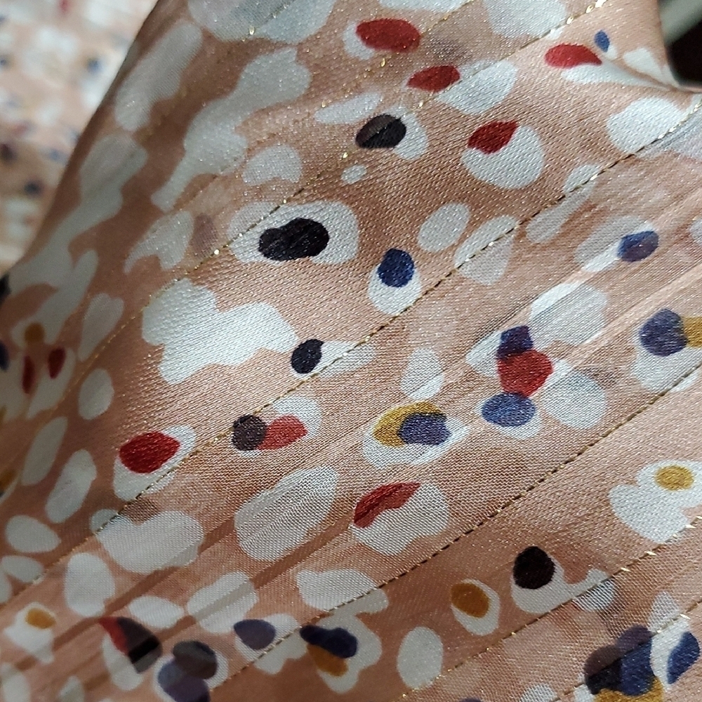 Lulus Sheer Cropped Pink Patterned Women's Top All Over Print Long Sleeve Button - Picture 6 of 7